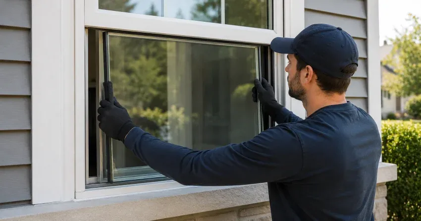 technician boarding up broken window during emergency glass repair Fort Erie Lakeshore, Fort Erie