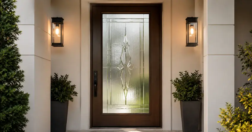 decorative frosted glass panel installed in a front door in Bertie, Fort Erie