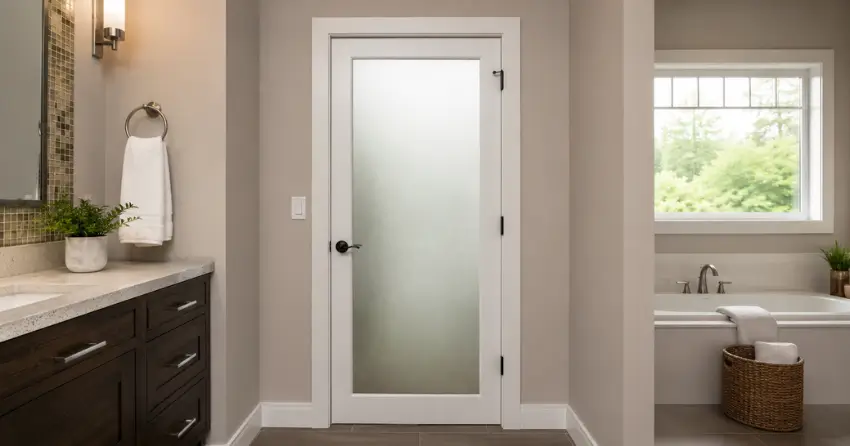 frosted glass panel bathroom door installed in a Bertie Ridge, Fort Erie home