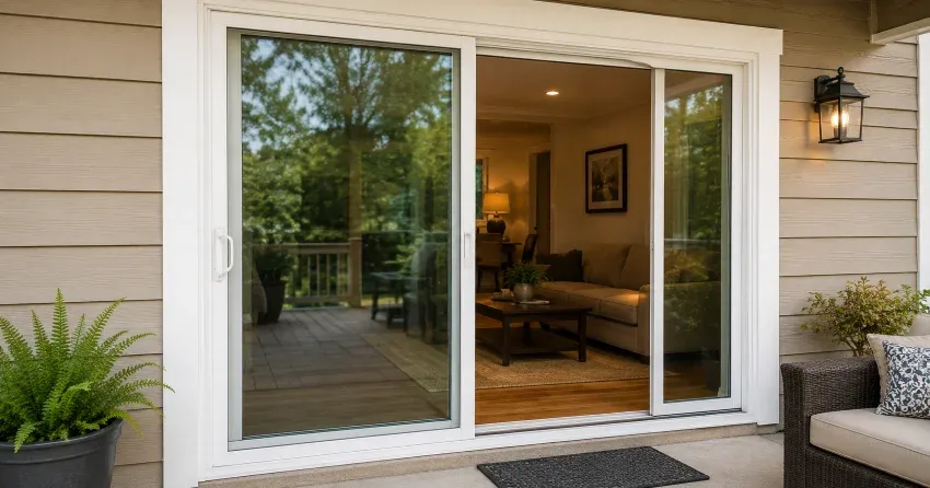 Patio Door Installation technician setting a new frame in Black Creek, Fort Erie