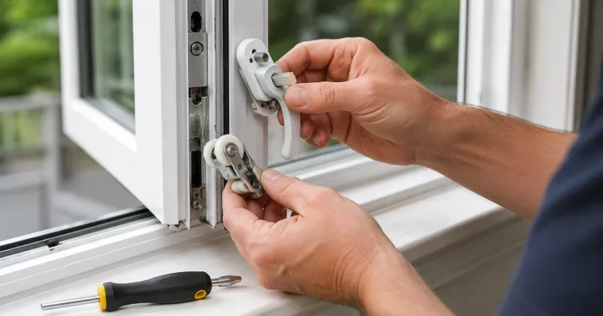 technician performing broken window repair Fort Erie on a sliding window