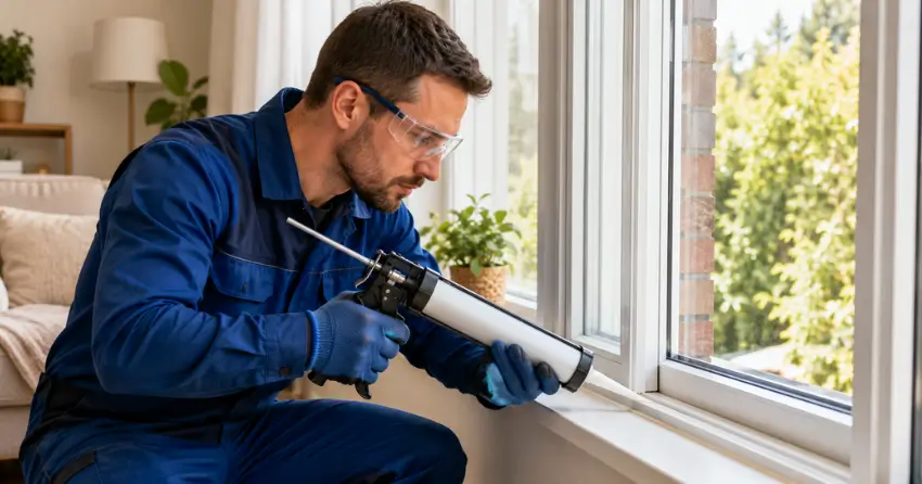 technician repairing window seal and frame in Fort Erie