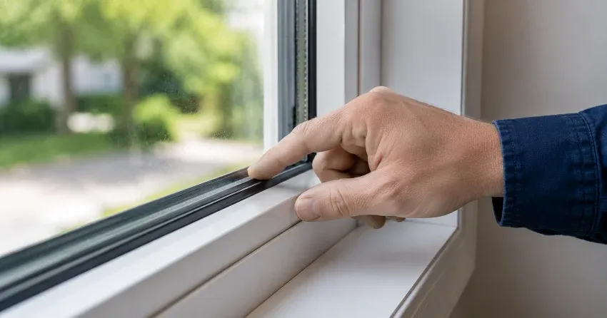 technician inspecting window glass seal in Garrison Village, Fort Erie